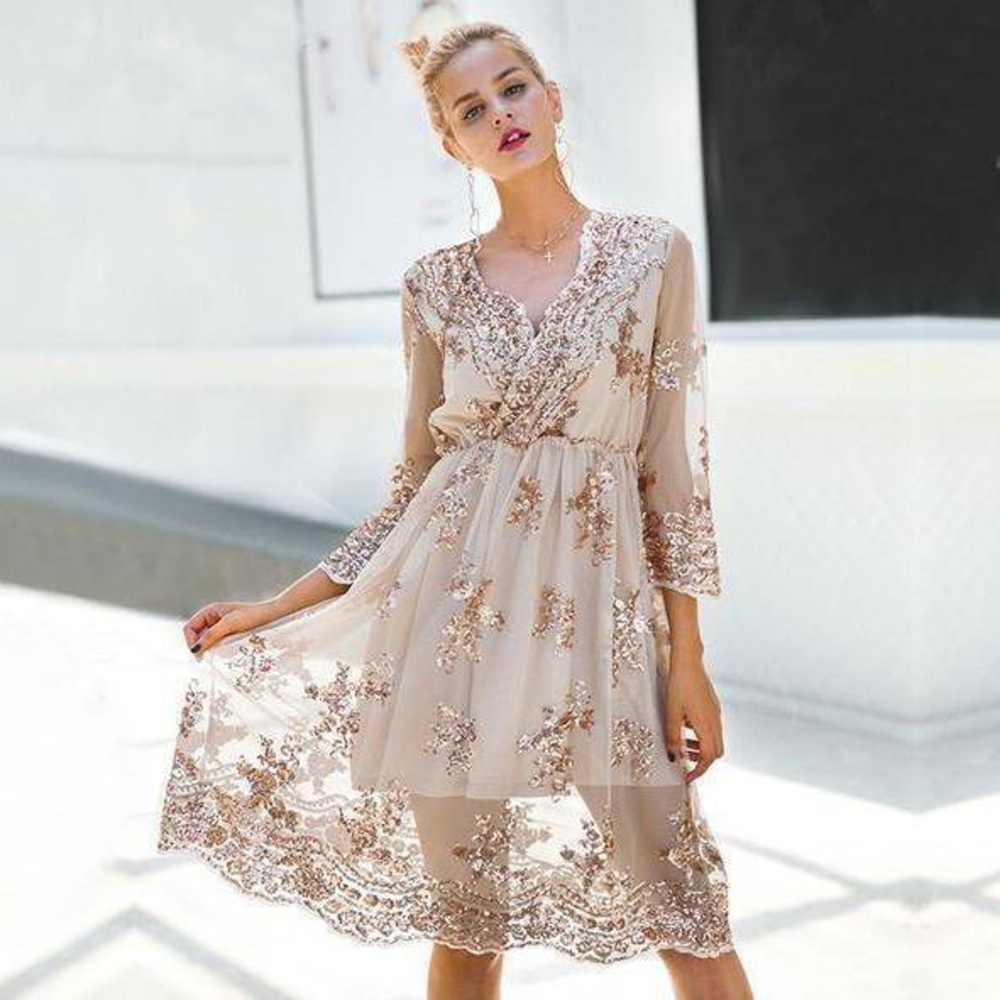 Stunning v neck sequin dress